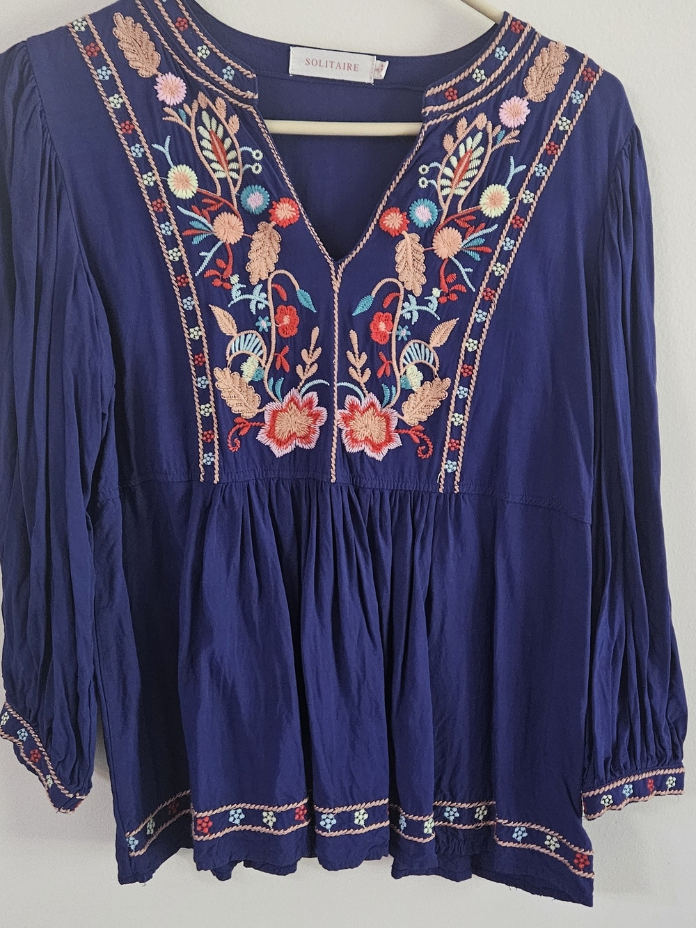 Anthropology Solitaire Navy Floral Embroidered Tunic